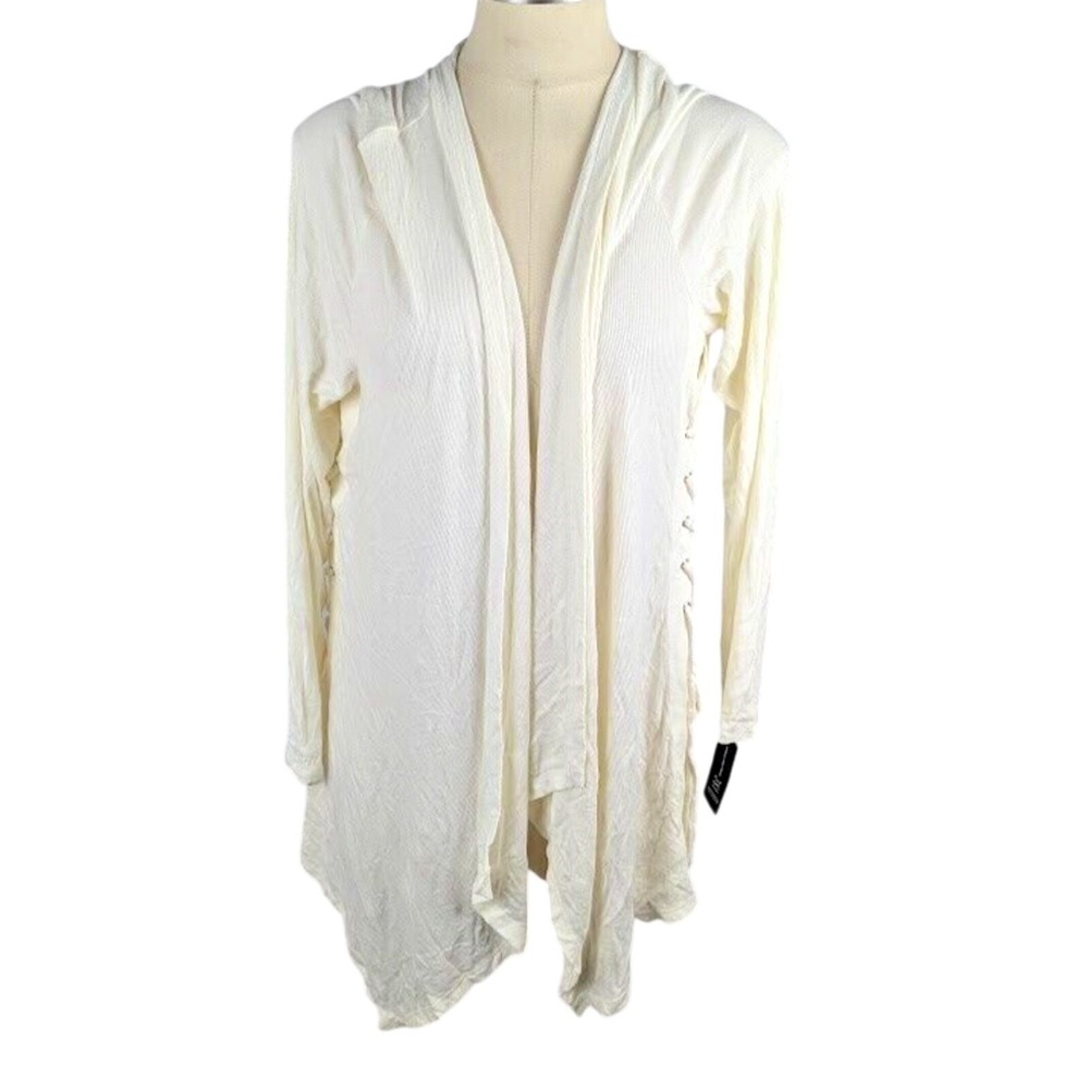 INC Womens Lace-up Cardigan Sweater Bright White Size XL Open Front